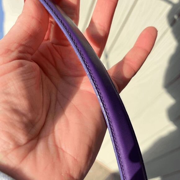 Vintage 1988 Ritz Collection Purple Leather Belt with Gold Buckle - Size M - Picture 2 of 7